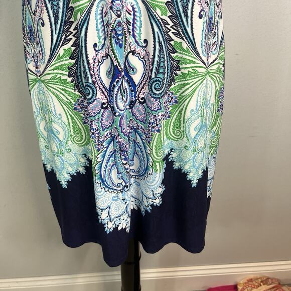 Eliza J Dress size 6 Blue Green White Paisley Straight Stretch Modest Career - Picture 7 of 11